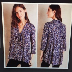 Anthro Maeve Swing Tunic Blue Floral Large